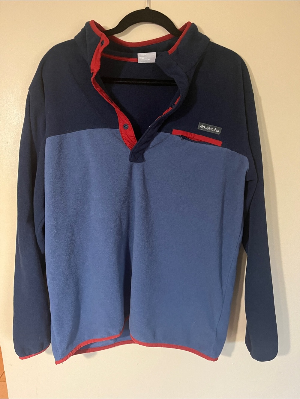 ❤️❤️❤️Columbia Men’s Two-Tone Blue Fleece Zip-Up with Red Trim